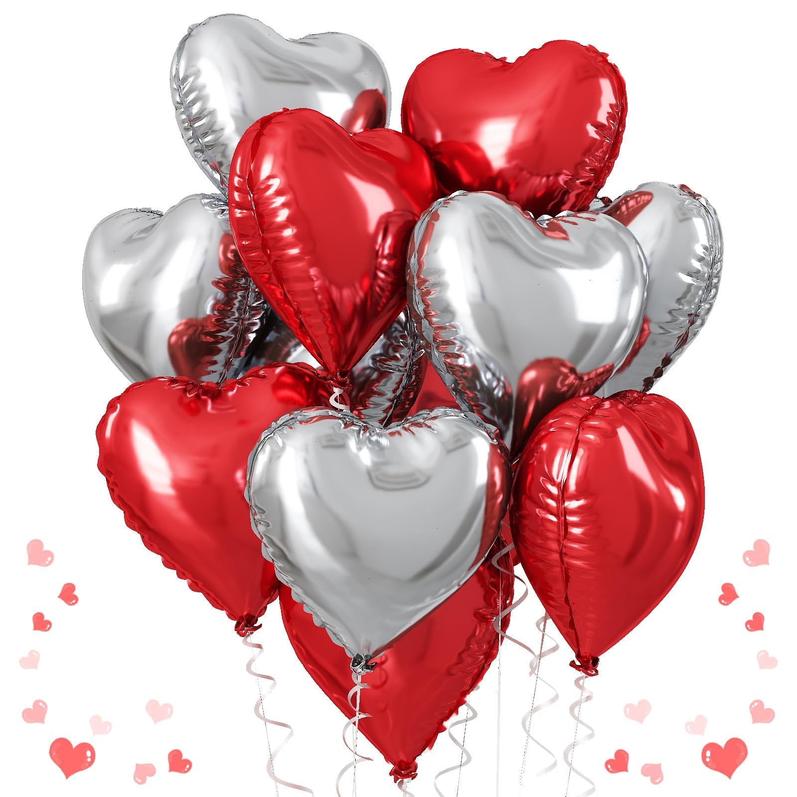 TAOYE Red & Silver Heart Balloons – 18 Inch Foil Hearts, Pack of 10