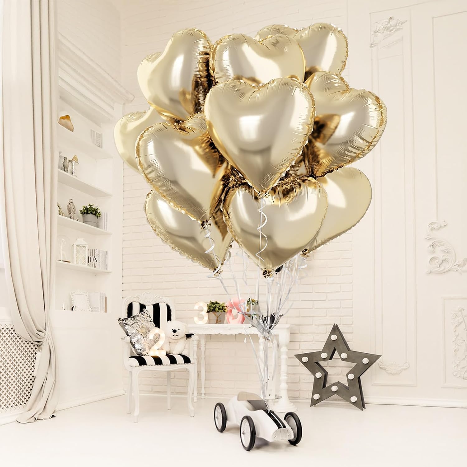 TAOYE Pastel Gold Heart Balloons – 10 Pcs, 18-inch Light Yellow Foil Heart Mylar Balloons