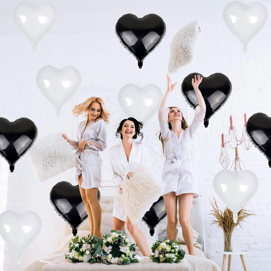 TAOYE Black White Heart Balloons – 18-Inch Matte Foil Heart Set for Party Decor
