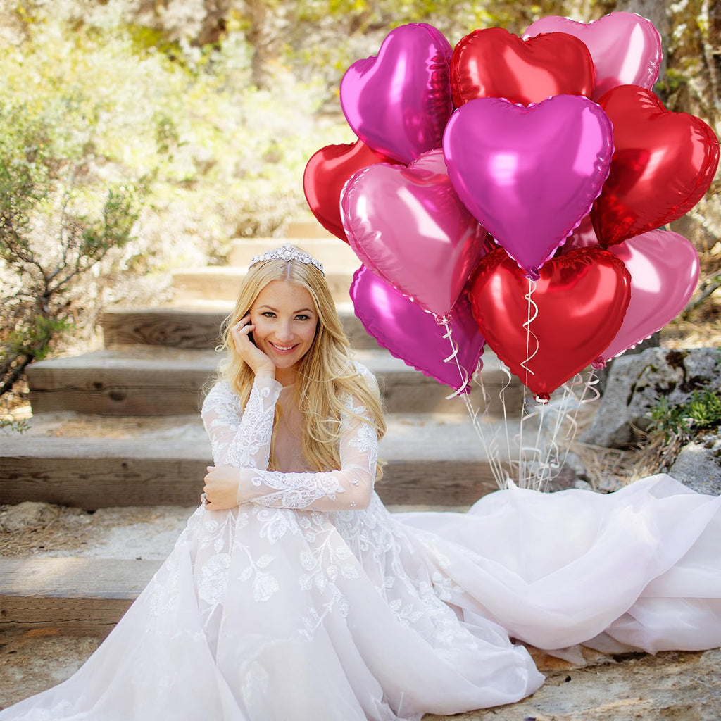 TAOYE Hot Pink Foil Heart Balloons – 12pc 18" Mylar Hearts for Birthdays, Weddings & Valentine Decor