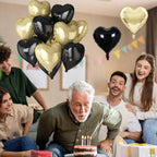 TAOYE Black Gold Foil Heart Balloons – 18 Inch, 10 Pcs (Light Gold & Black Hearts)