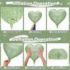 TAOYE Sage Green Heart Foil Balloons — 10-Pack Olive/Light Green Mylar Balloons for Parties