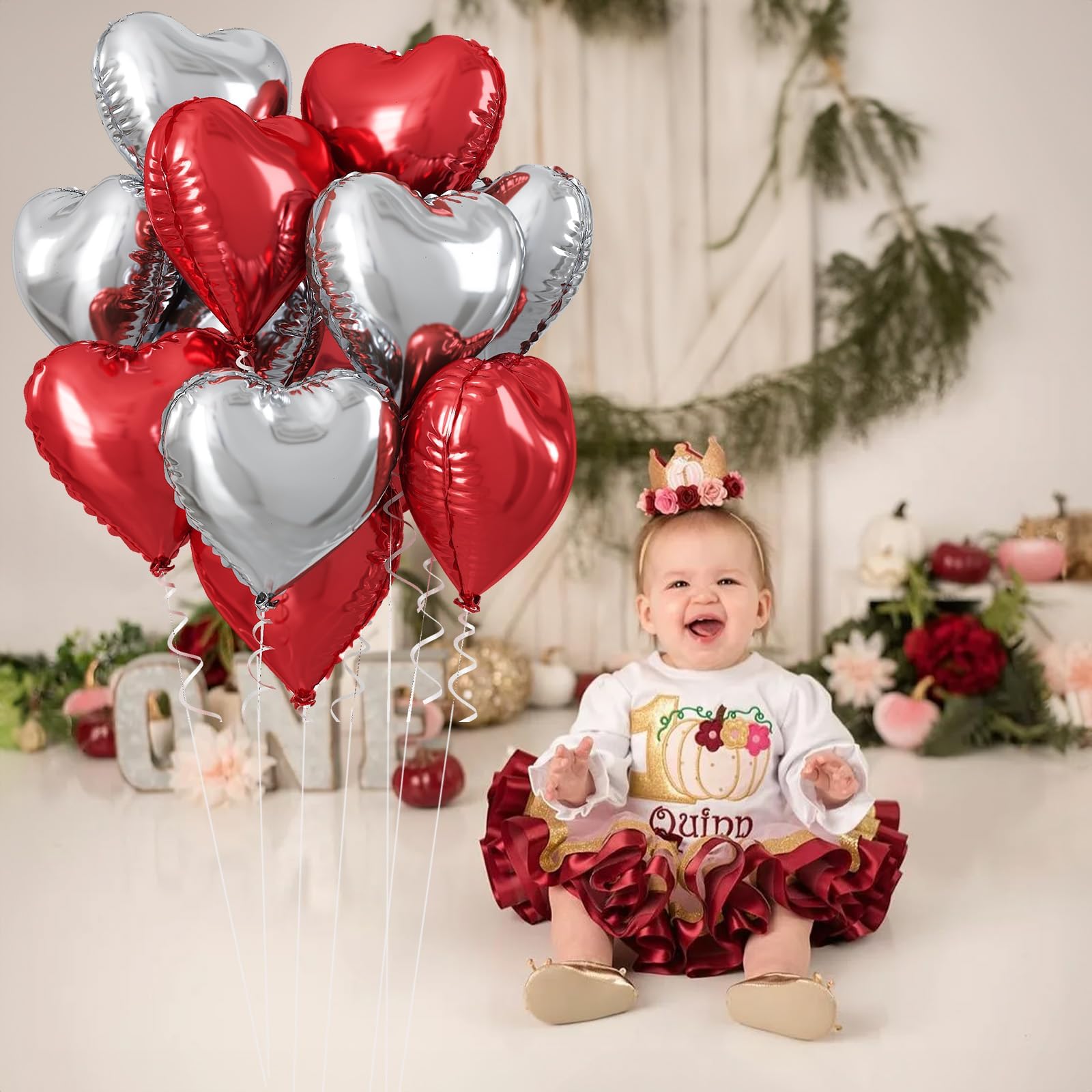 TAOYE Red & Silver Heart Balloons – 18 Inch Foil Hearts, Pack of 10
