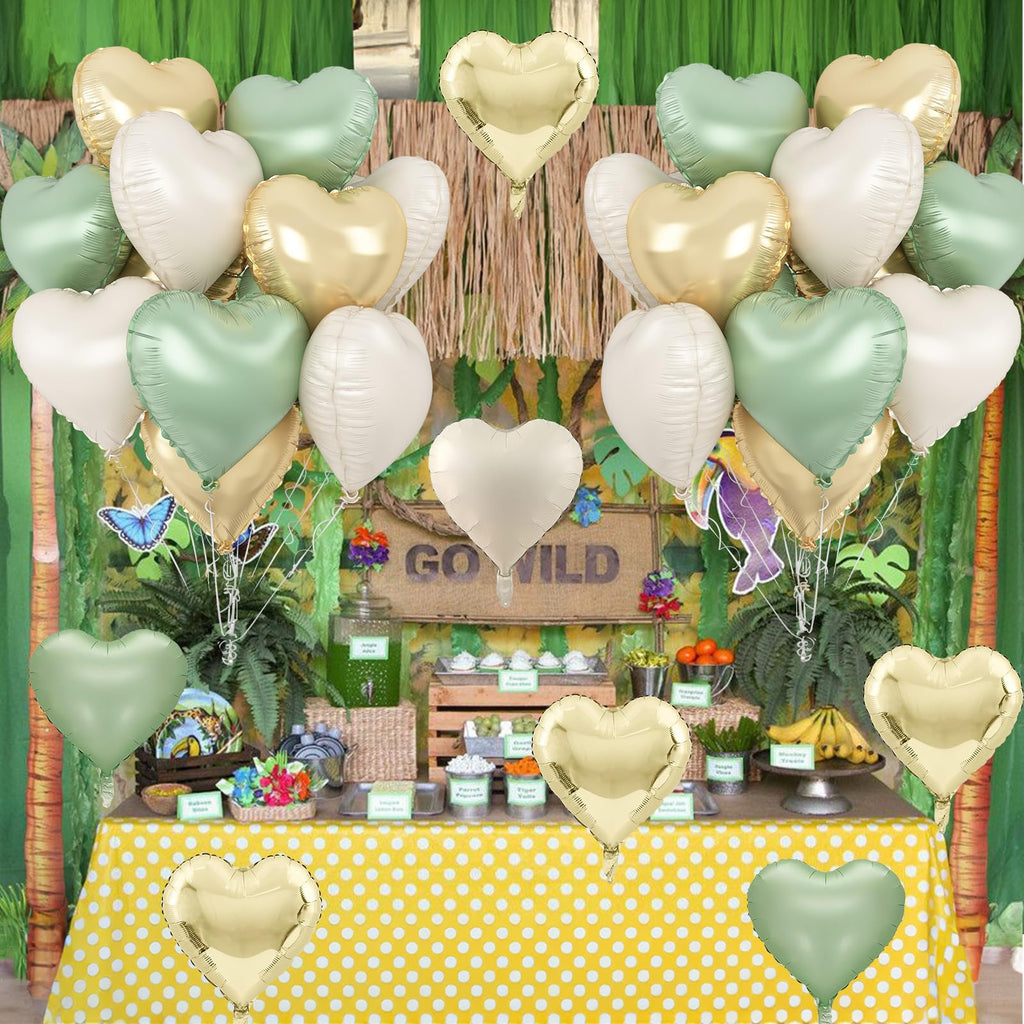 TAOYE Sage Green Gold Heart Balloons - 12 Pack, 18in Heart Foil Decor