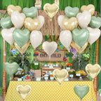 TAOYE Sage Green Gold Heart Balloons - 12 Pack, 18in Heart Foil Decor