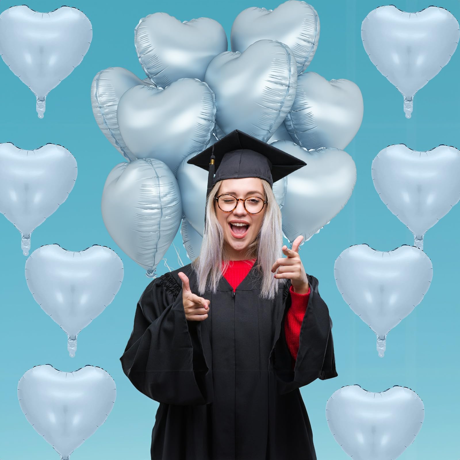 TAOYE Baby Blue Heart Foil Balloons – 18in 10-Pack for Birthday, Baby Shower & More