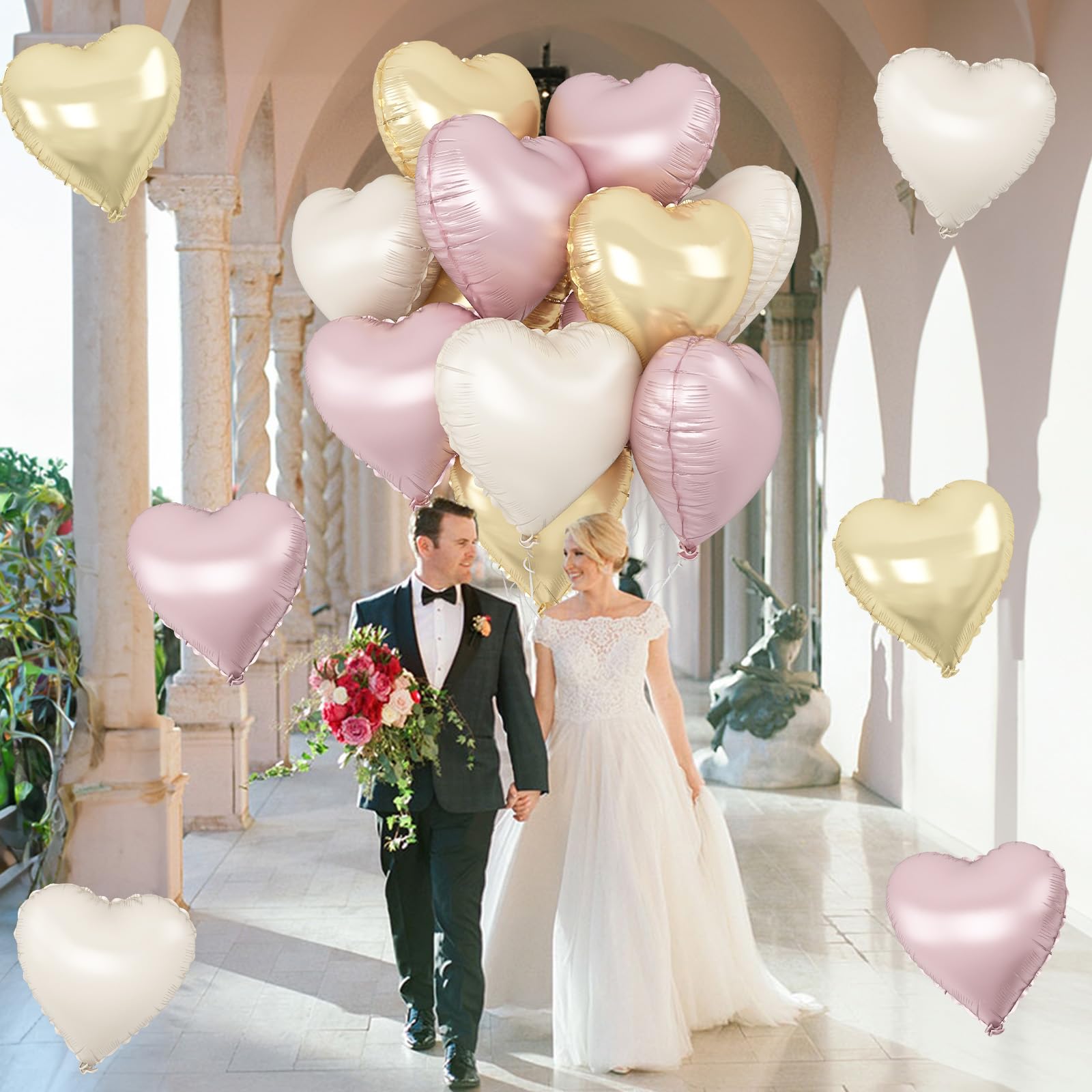 TAOYE Dusty Pink Cream Heart Balloons – 12pc 18in Foil Heart Balloon Set