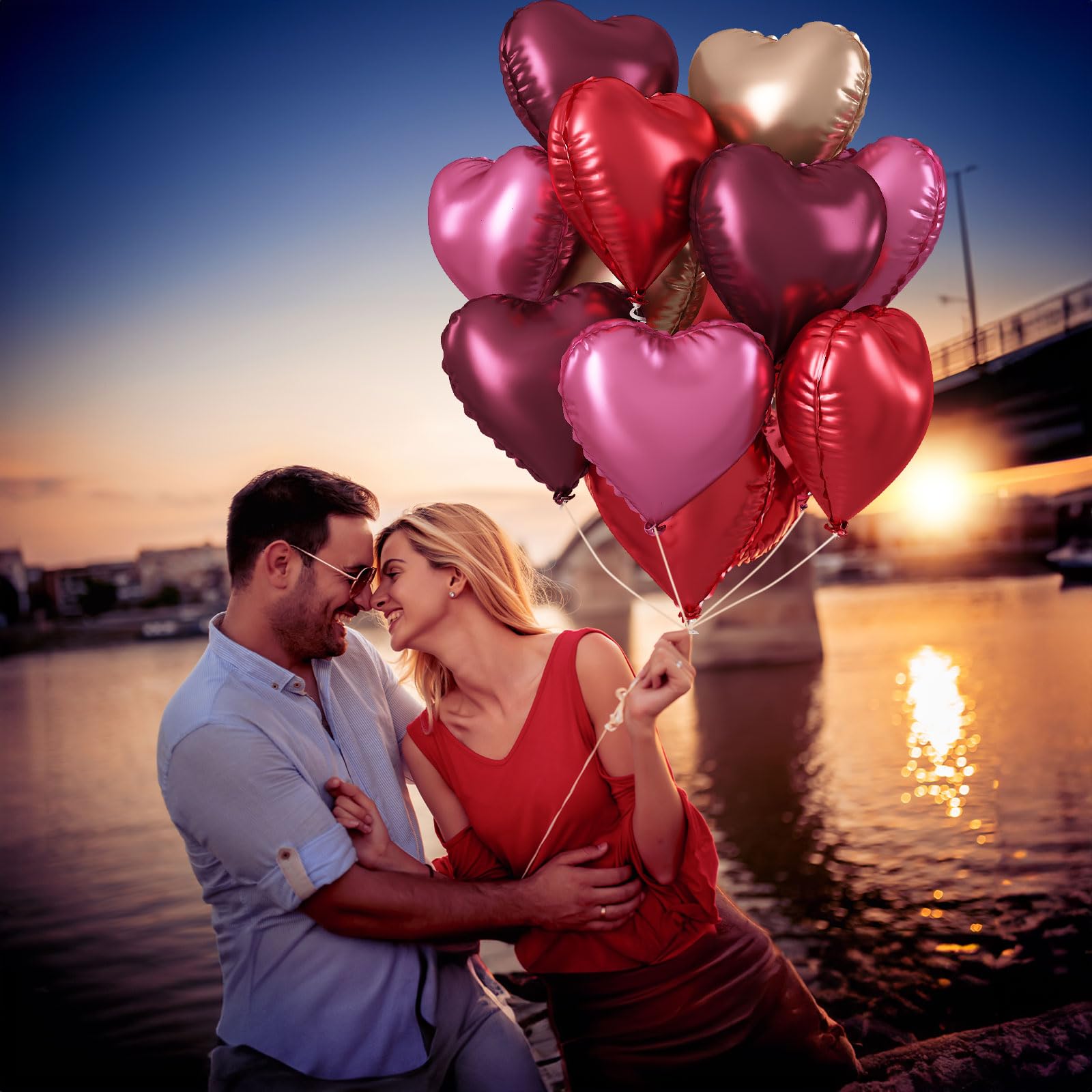 TAOYE Wine Red Heart Balloons – 18-Inch Foil Hearts, 12-Count Burgundy, Red, Pink & Rose Gold Party Decor