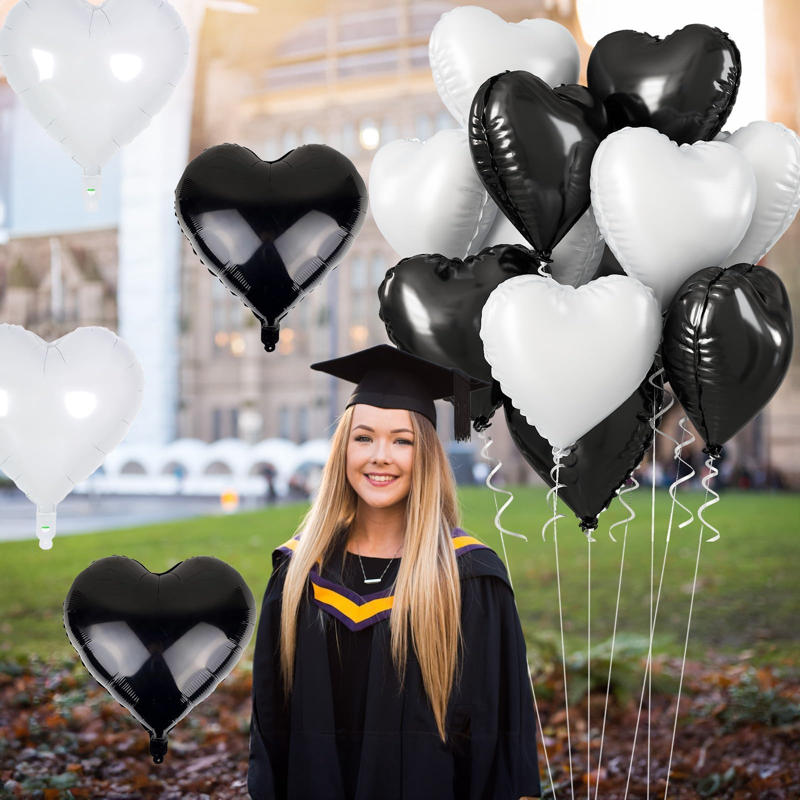 TAOYE Black White Heart Balloons – 18-Inch Matte Foil Heart Set for Party Decor