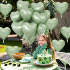 TAOYE Sage Green Heart Foil Balloons — 10-Pack Olive/Light Green Mylar Balloons for Parties