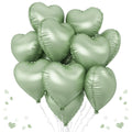 TAOYE Sage Green Heart Foil Balloons — 10-Pack Olive/Light Green Mylar Balloons for Parties