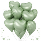 TAOYE Sage Green Heart Foil Balloons — 10-Pack Olive/Light Green Mylar Balloons for Parties