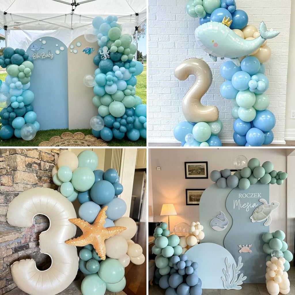 TAOYE Teal Blue & White 12in Balloons – Under the Sea Ocean Party Decor