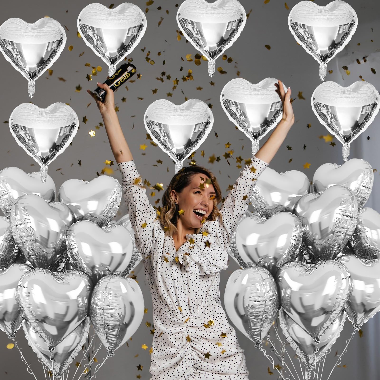 TAOYE Silver Heart Foil Balloons – 10 Pack, 18-Inch Mylar Balloons for Birthday, Valentine, Wedding & Party Decor