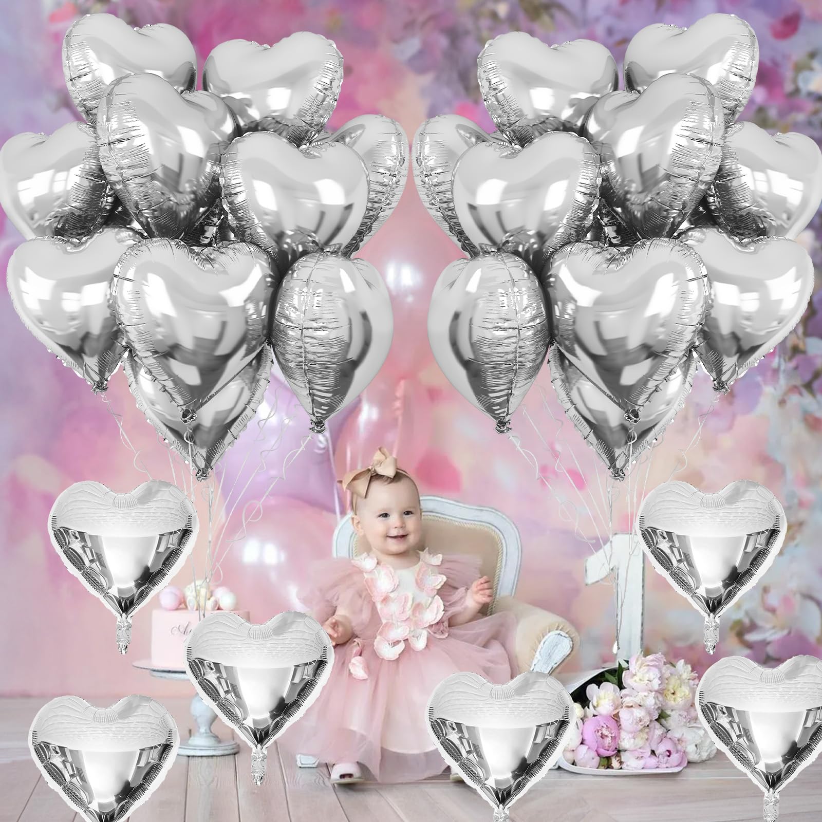 TAOYE Silver Heart Foil Balloons – 10 Pack, 18-Inch Mylar Balloons for Birthday, Valentine, Wedding & Party Decor