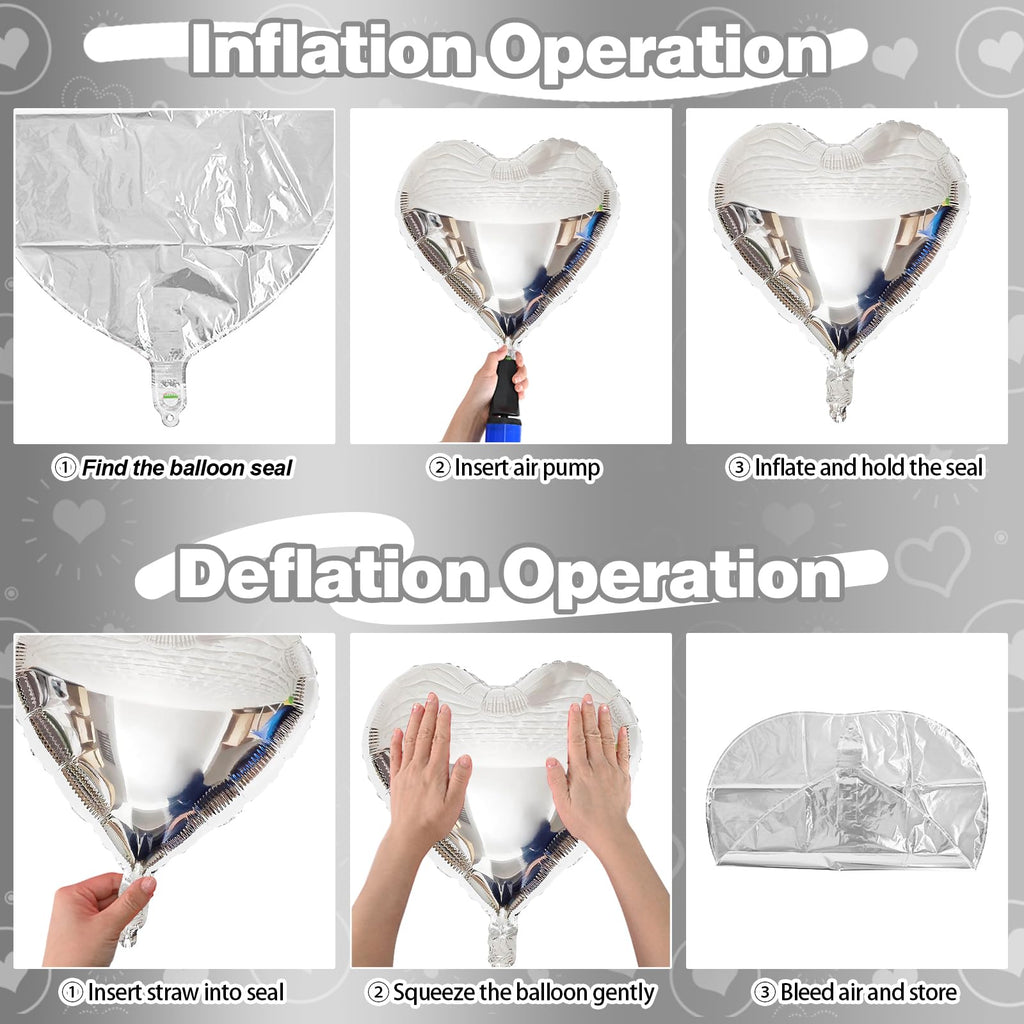 TAOYE Silver Heart Foil Balloons – 10 Pack, 18-Inch Mylar Balloons for Birthday, Valentine, Wedding & Party Decor