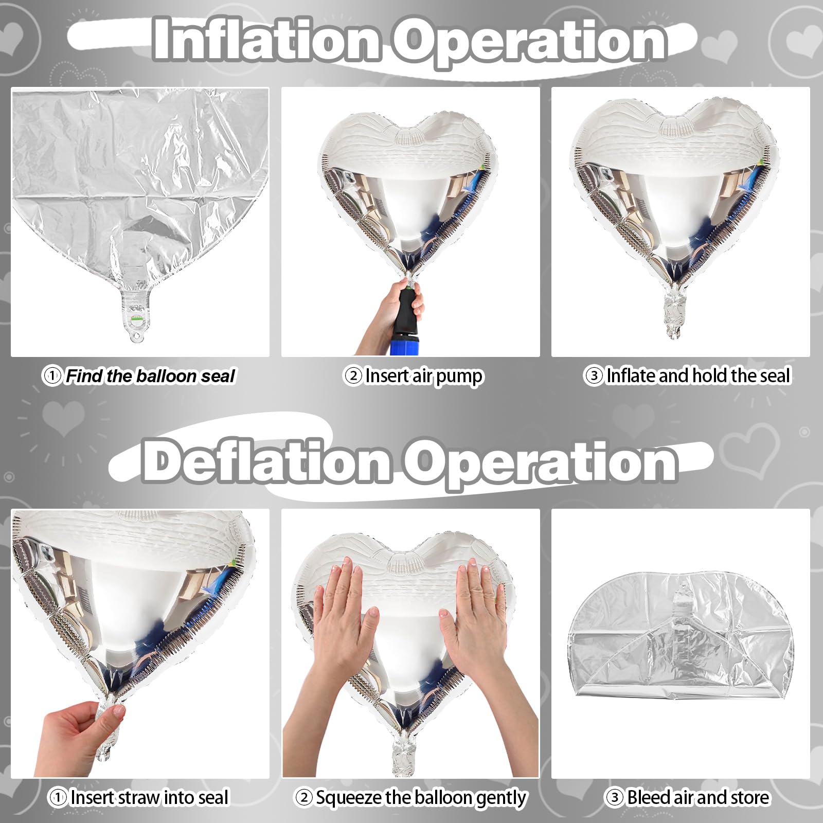 TAOYE Silver Heart Foil Balloons – 10 Pack, 18-Inch Mylar Balloons for Birthday, Valentine, Wedding & Party Decor