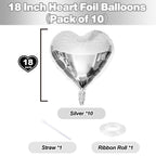 TAOYE Silver Heart Foil Balloons – 10 Pack, 18-Inch Mylar Balloons for Birthday, Valentine, Wedding & Party Decor