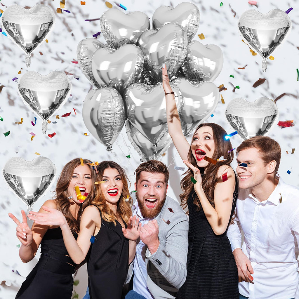TAOYE Silver Heart Foil Balloons – 10 Pack, 18-Inch Mylar Balloons for Birthday, Valentine, Wedding & Party Decor
