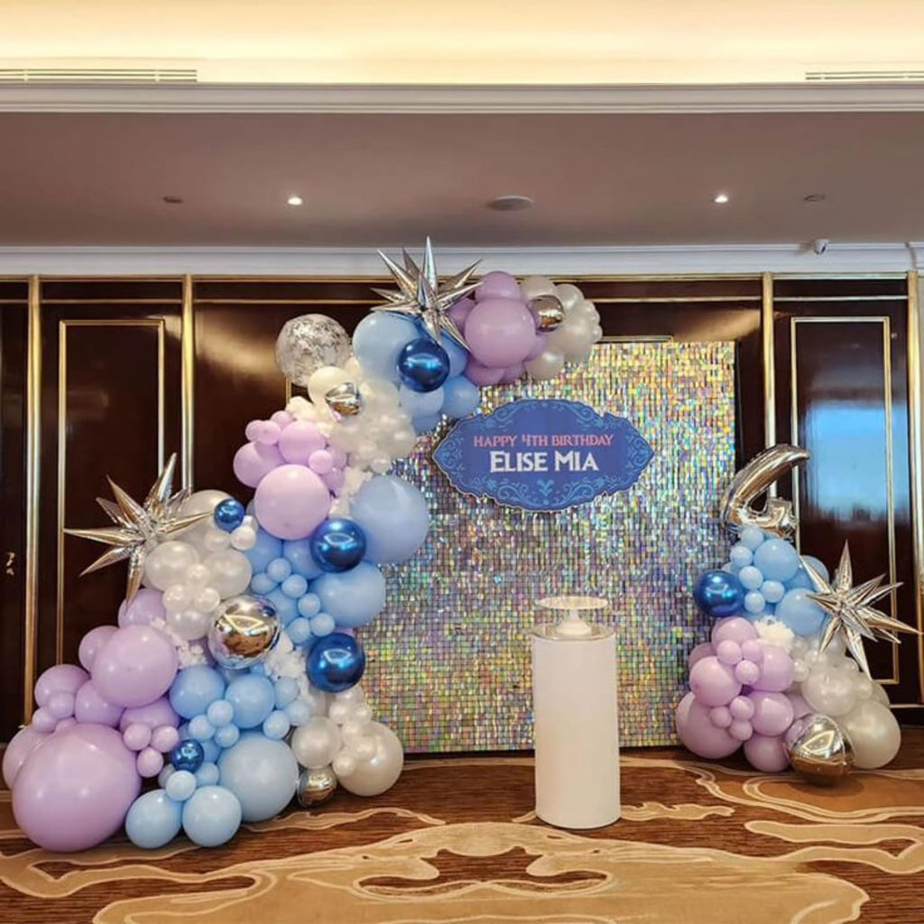 TAOYE Snowflake Balloon Arch Kit – Metallic Blue Purple Silver Balloons for Winter Wonderland Party