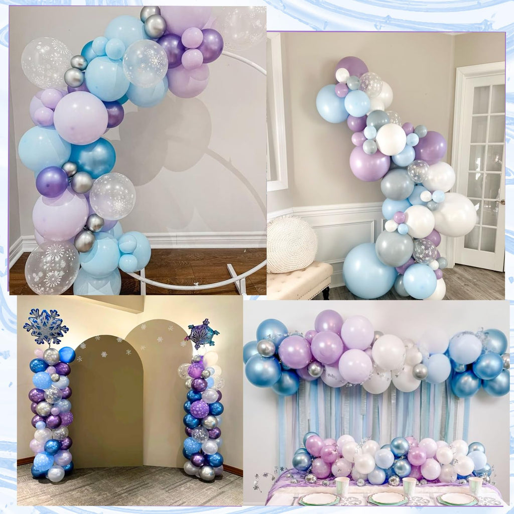 TAOYE Snowflake Balloon Arch Kit – Metallic Blue Purple Silver Balloons for Winter Wonderland Party