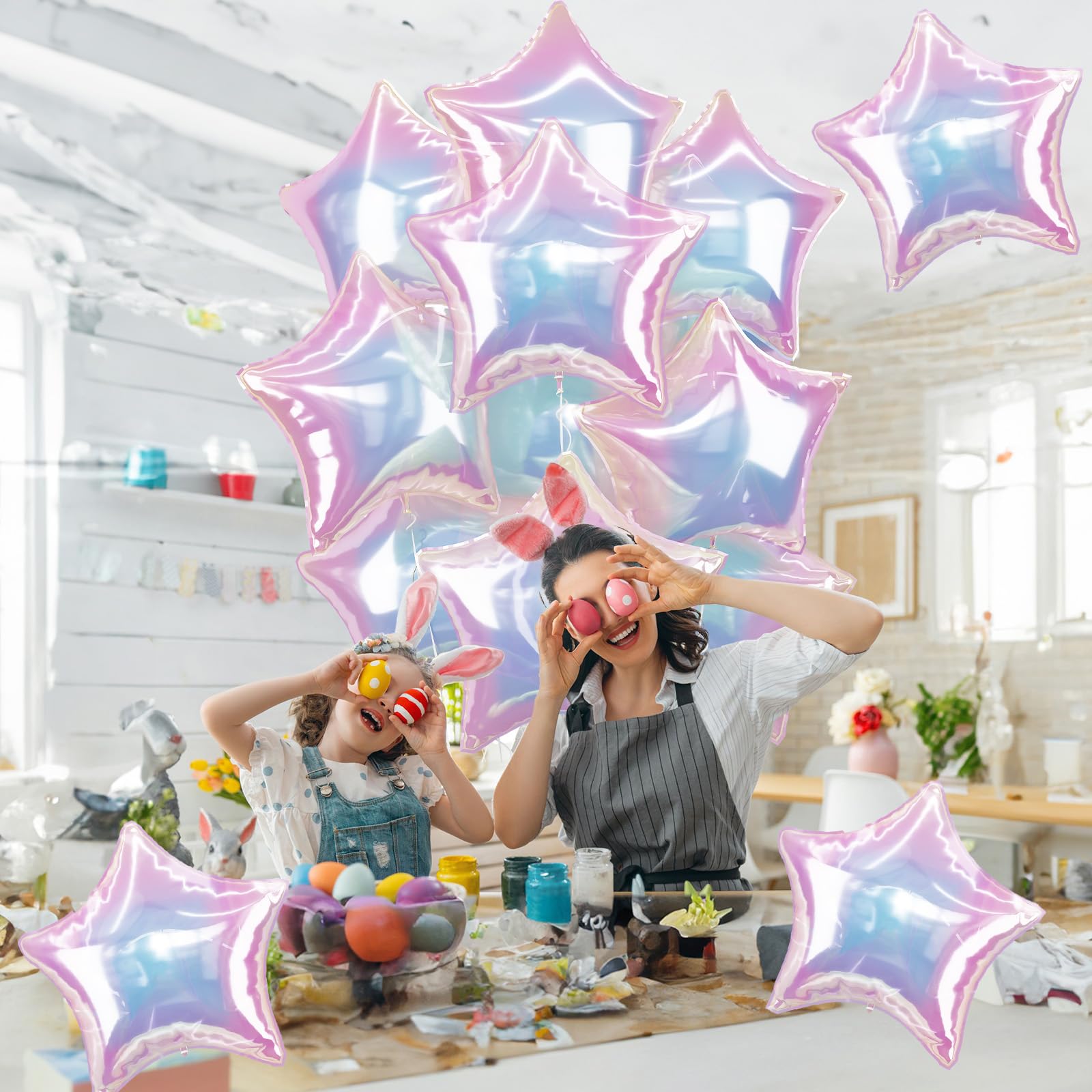 TAOYE Iridescent Star Balloons 18in – 9pc Gradient Crystal Foil Stars for Party Decor