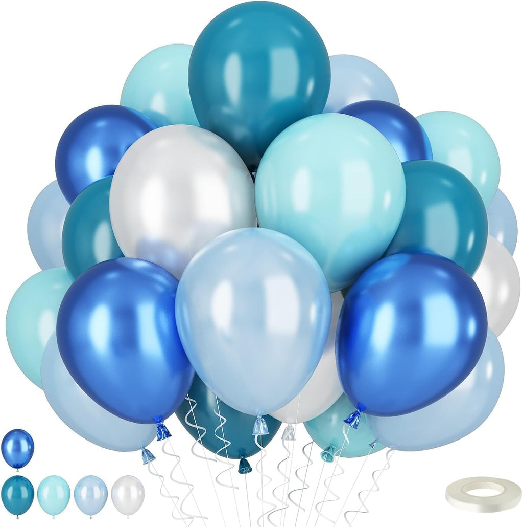 TAOYE Teal Blue & White 12in Balloons – Under the Sea Ocean Party Decor