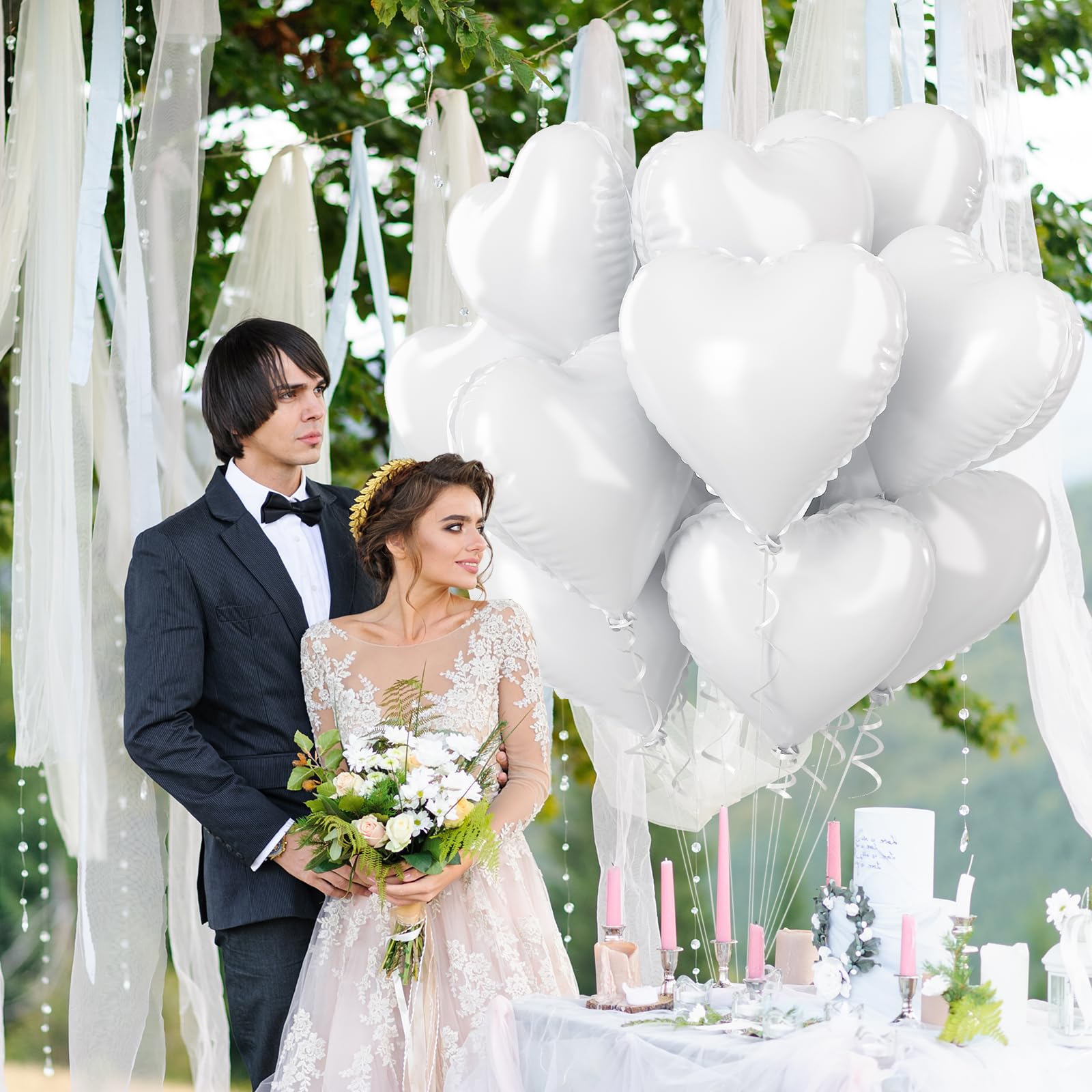 TAOYE White Heart Foil Balloons 18 Inch – 12 Pack for Weddings, Birthdays, Baby Showers