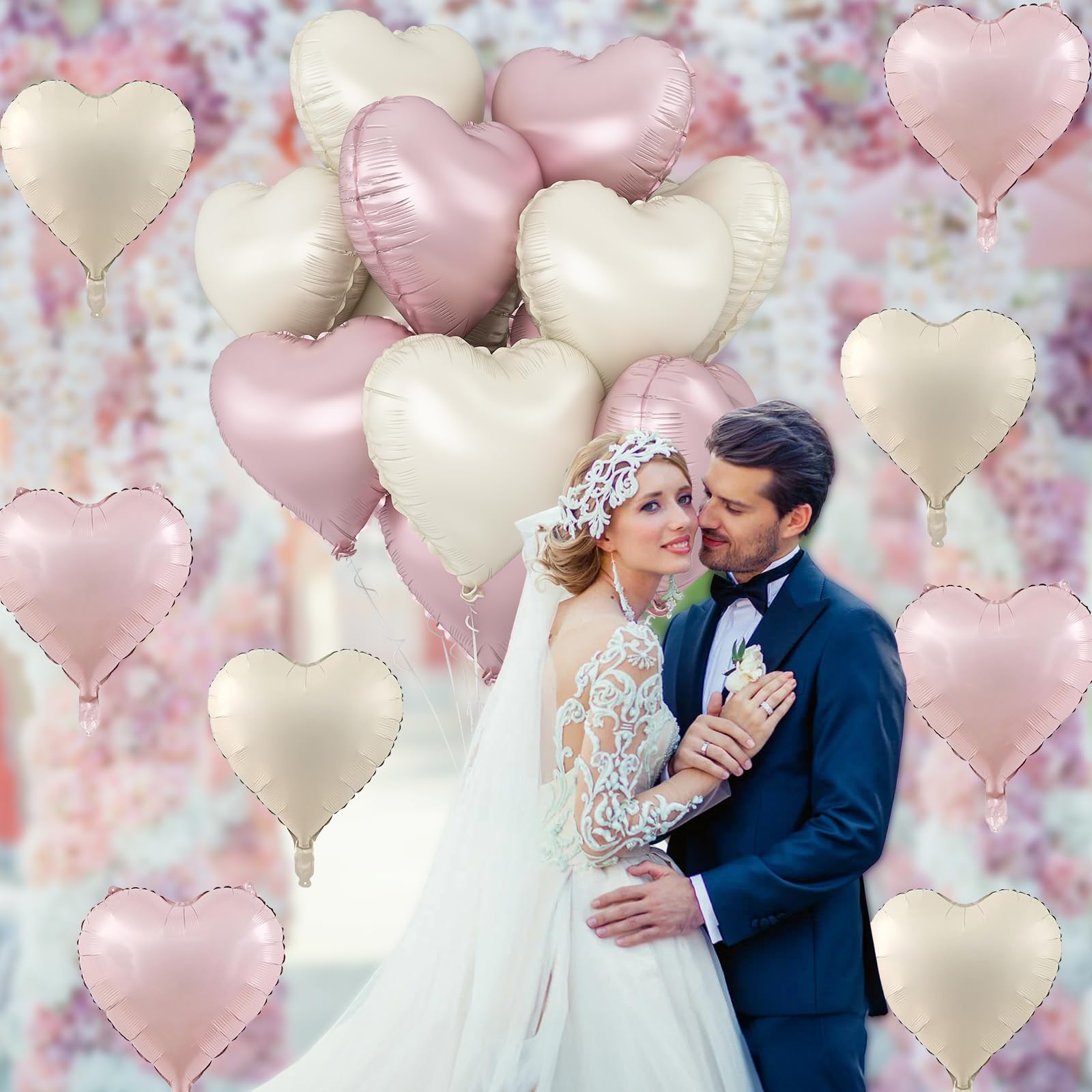 TAOYE Pink & Cream 18-Inch Heart Balloons - 10-Pack Foil Mylar for Boho Birthday, Baby Shower, Valentines