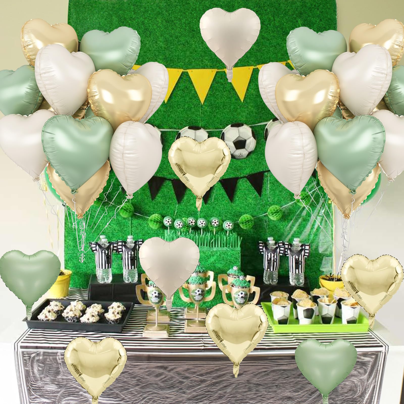 TAOYE Sage Green Gold Heart Balloons - 12 Pack, 18in Heart Foil Decor