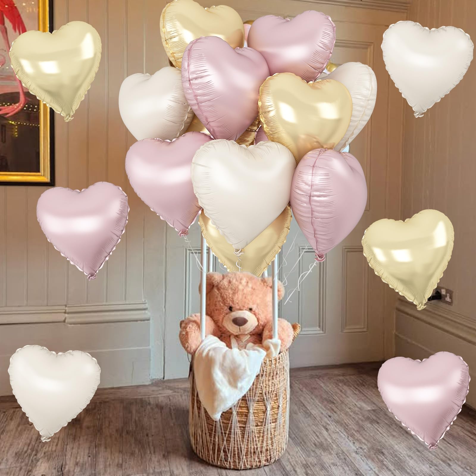 TAOYE Dusty Pink Cream Heart Balloons – 12pc 18in Foil Heart Balloon Set