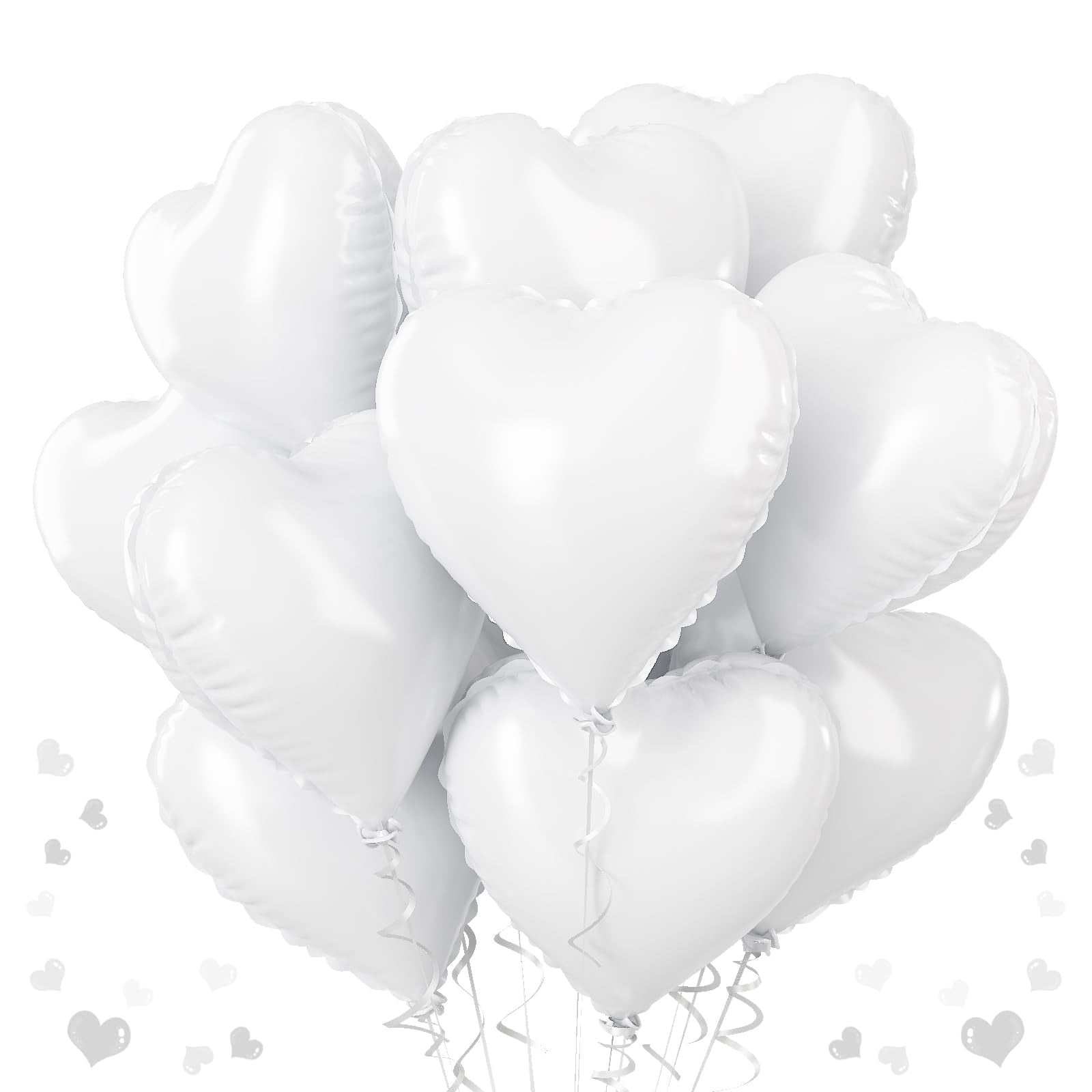 TAOYE White Heart Foil Balloons 18 Inch – 12 Pack for Weddings, Birthdays, Baby Showers