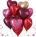 TAOYE Wine Red Heart Balloons – 18-Inch Foil Hearts, 12-Count Burgundy, Red, Pink & Rose Gold Party Decor