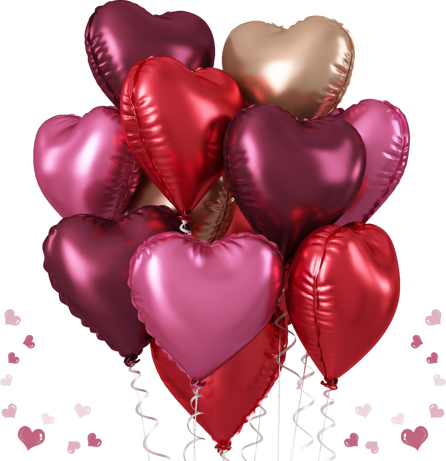 TAOYE Wine Red Heart Balloons – 18-Inch Foil Hearts, 12-Count Burgundy, Red, Pink & Rose Gold Party Decor