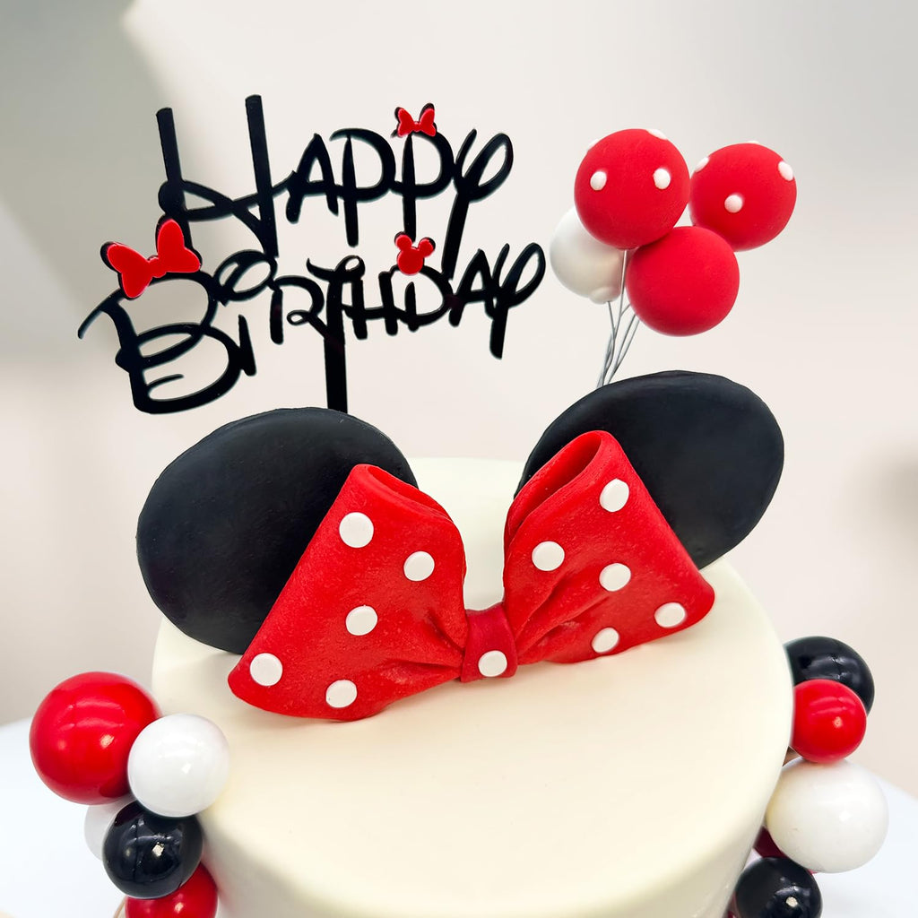 Tarocynn 20Pcs Mouse Birthday Cake Topper with Bows and Ears – Party Decor Kit
