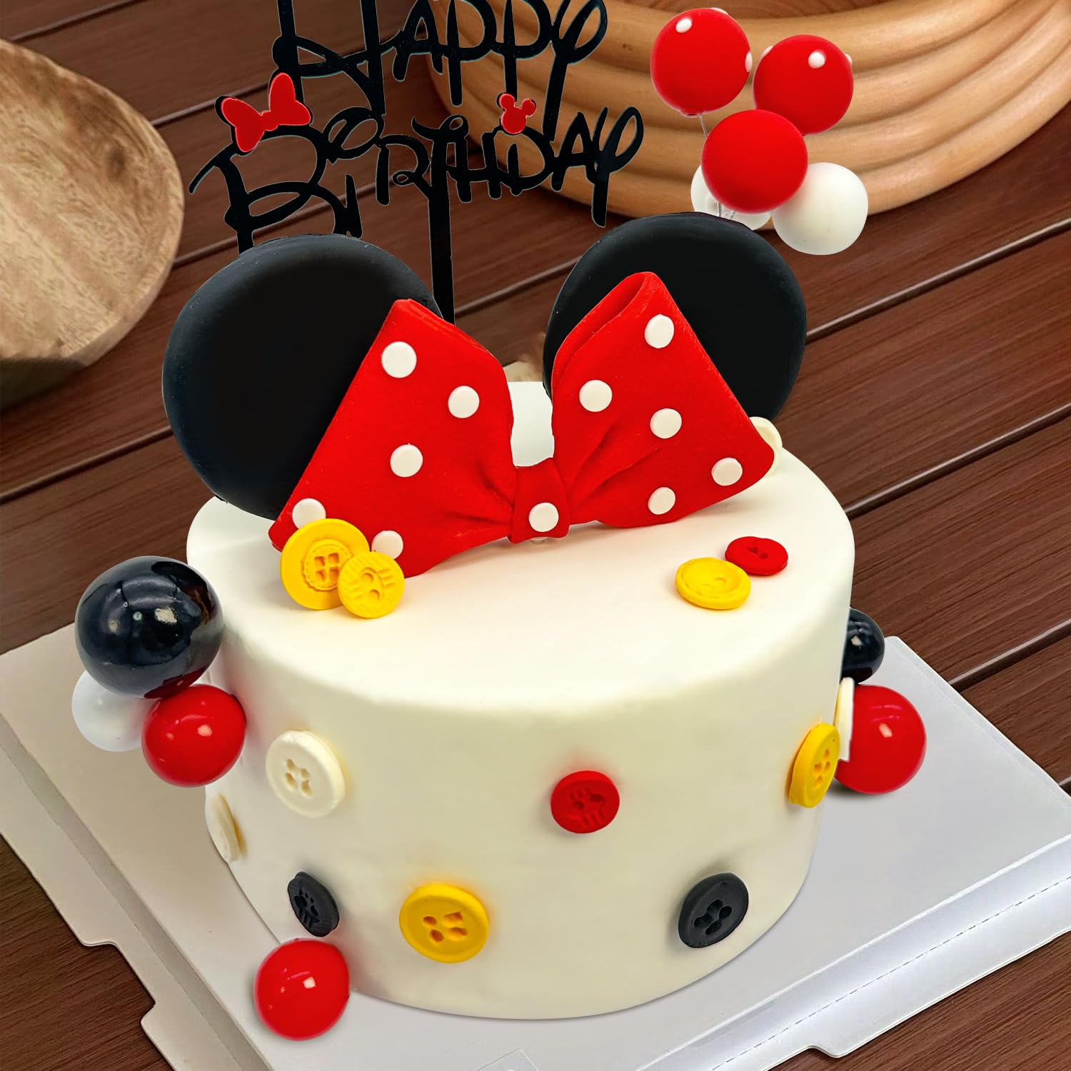 Tarocynn 20Pcs Mouse Birthday Cake Topper with Bows and Ears – Party Decor Kit