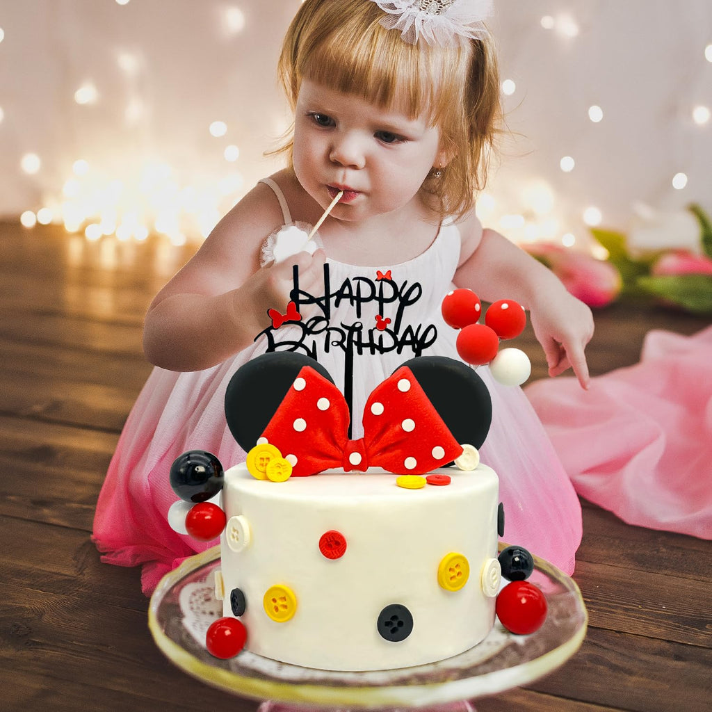 Tarocynn 20Pcs Mouse Birthday Cake Topper with Bows and Ears – Party Decor Kit