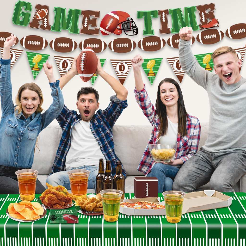 TATAUP Football Theme Party Kit – GAME TIME Banners, 12 Balloons, Tailgate Decor