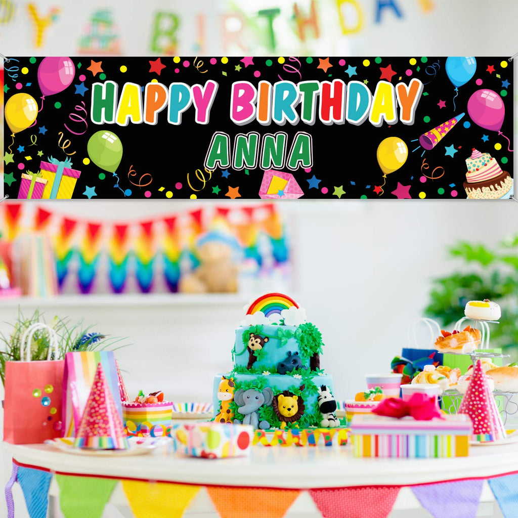 Tatuo Personalized Birthday Banner with Name - DIY Colorful Backdrop for Parties (Black)