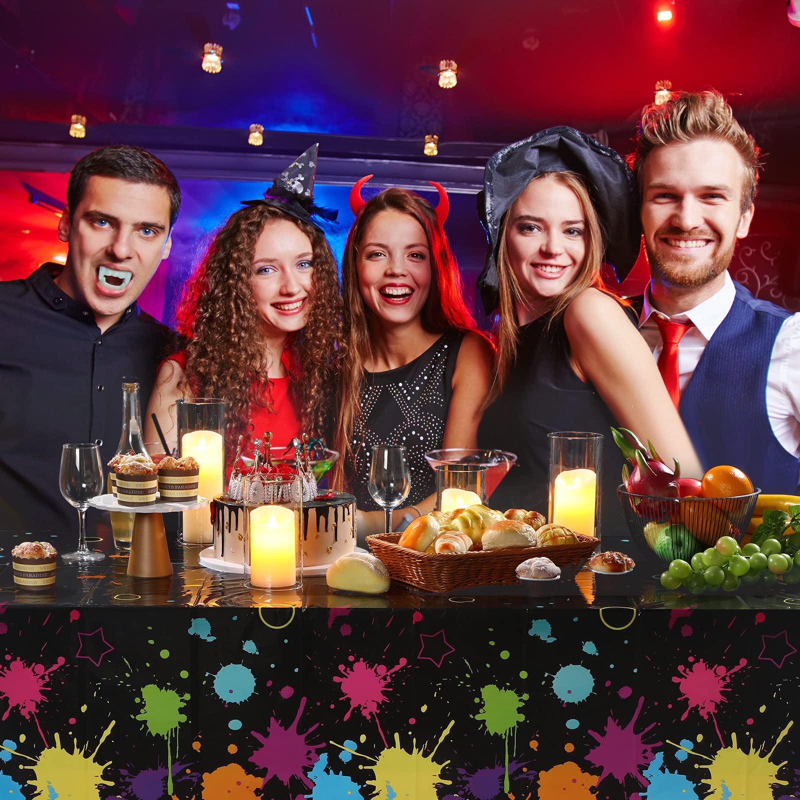 Tatuo Glow Party Table Covers – Neon Plastic Tablecloths 108 x 54 in (6 Pieces)