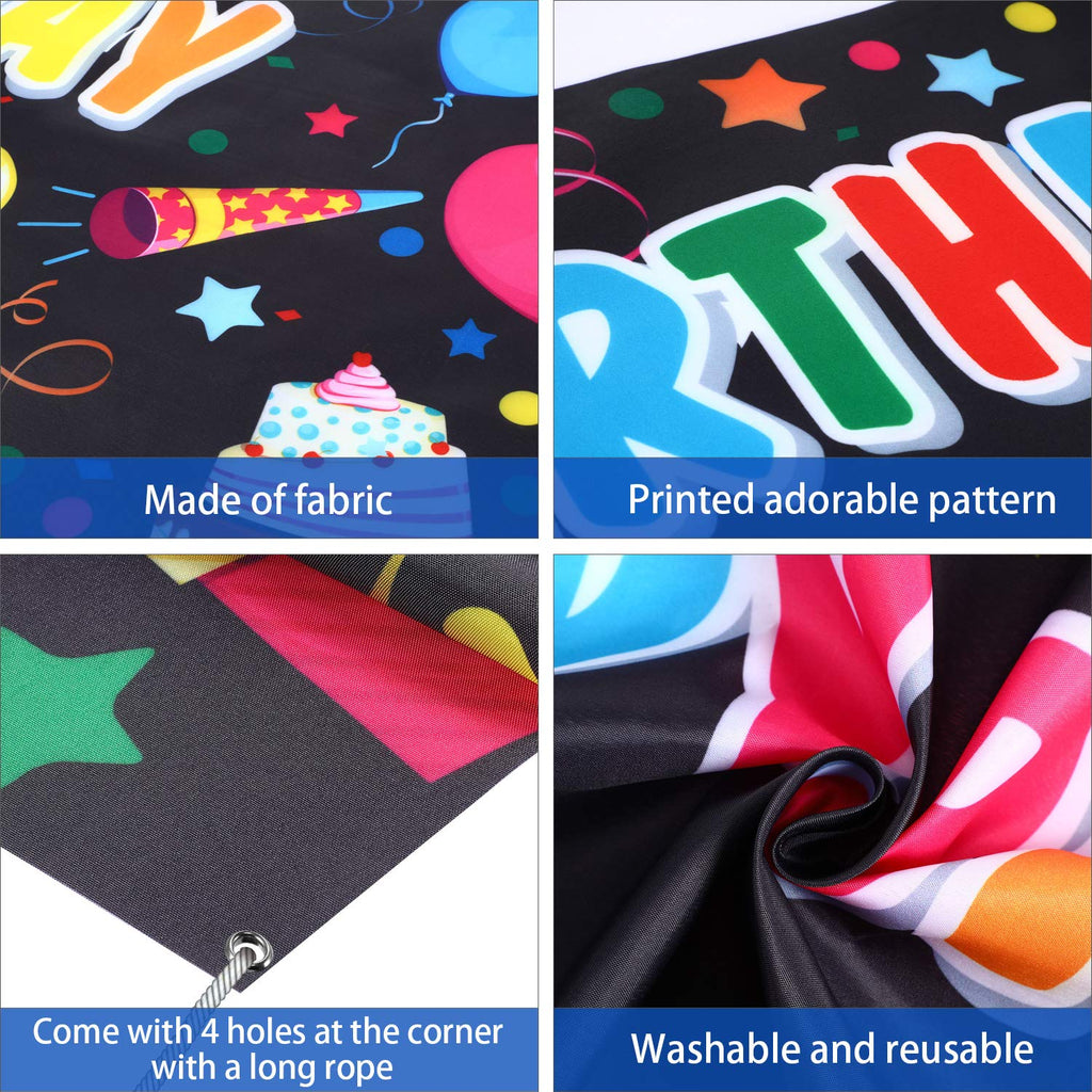 Tatuo Personalized Birthday Banner with Name - DIY Colorful Backdrop for Parties (Black)