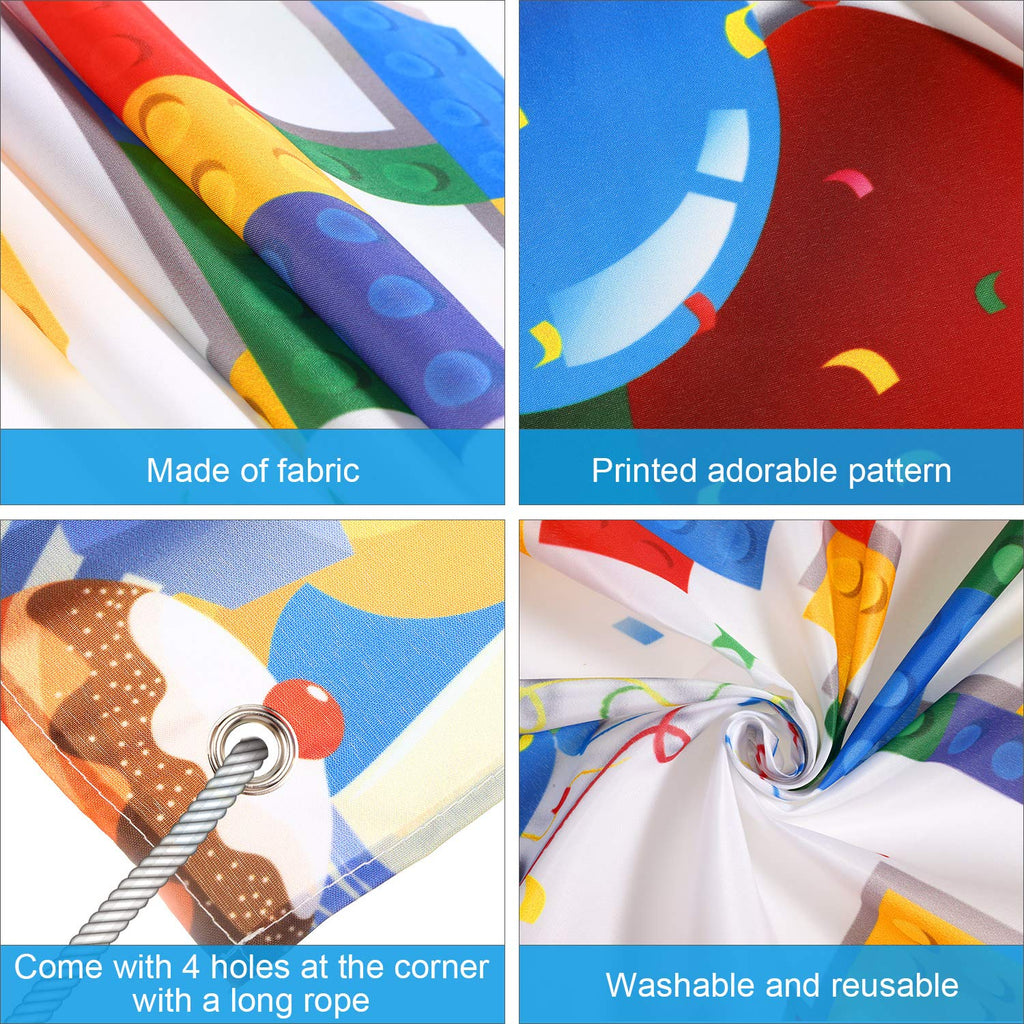 Tatuo Building Block Happy Birthday Backdrop - Colorful Block Party Banner 72.8 x 43.3 in