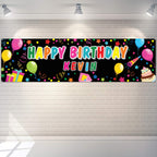 Tatuo Personalized Birthday Banner with Name - DIY Colorful Backdrop for Parties (Black)