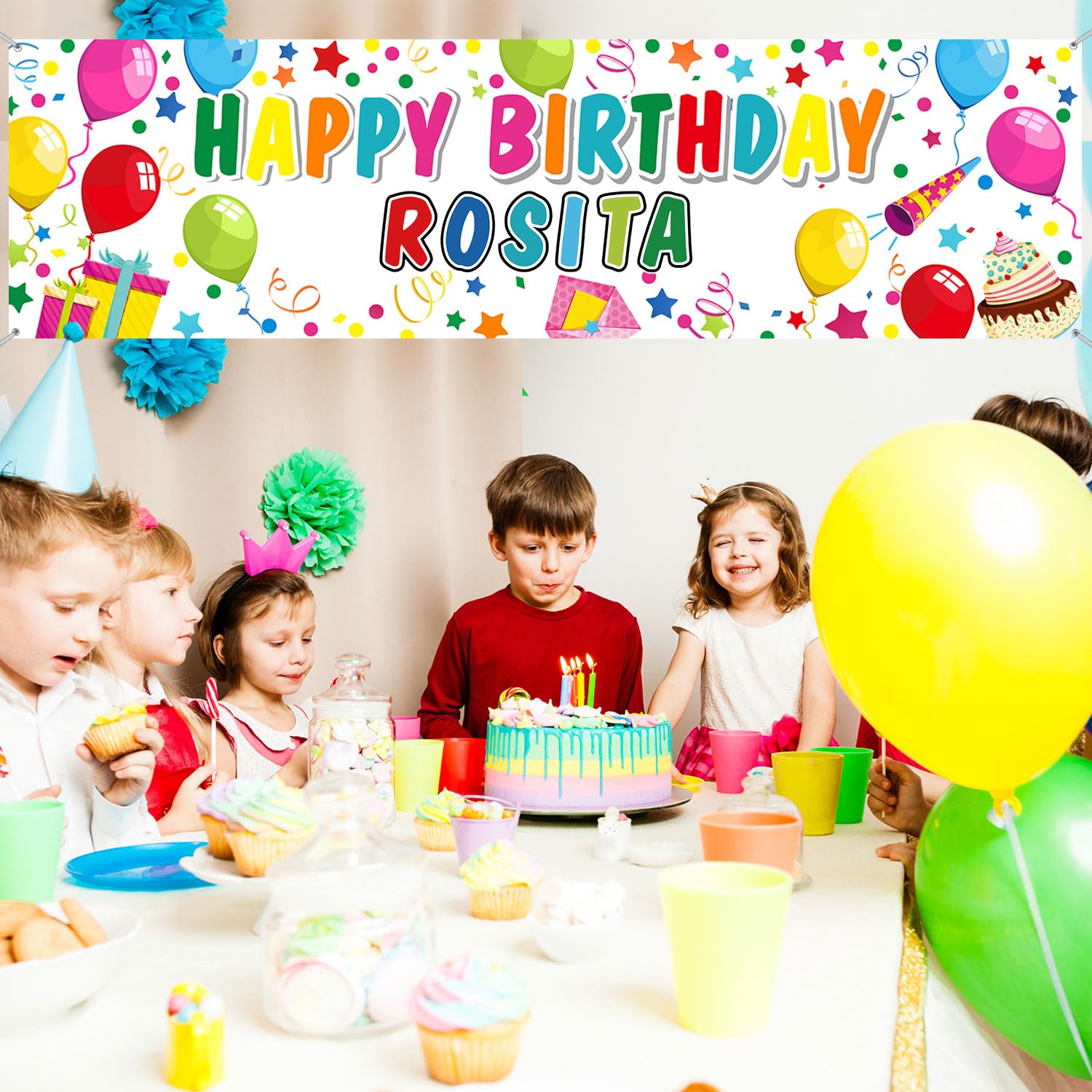 Tatuo Personalized Birthday Banner with Name – DIY Colorful Alphabet Backdrop for Indoor & Outdoor Parties