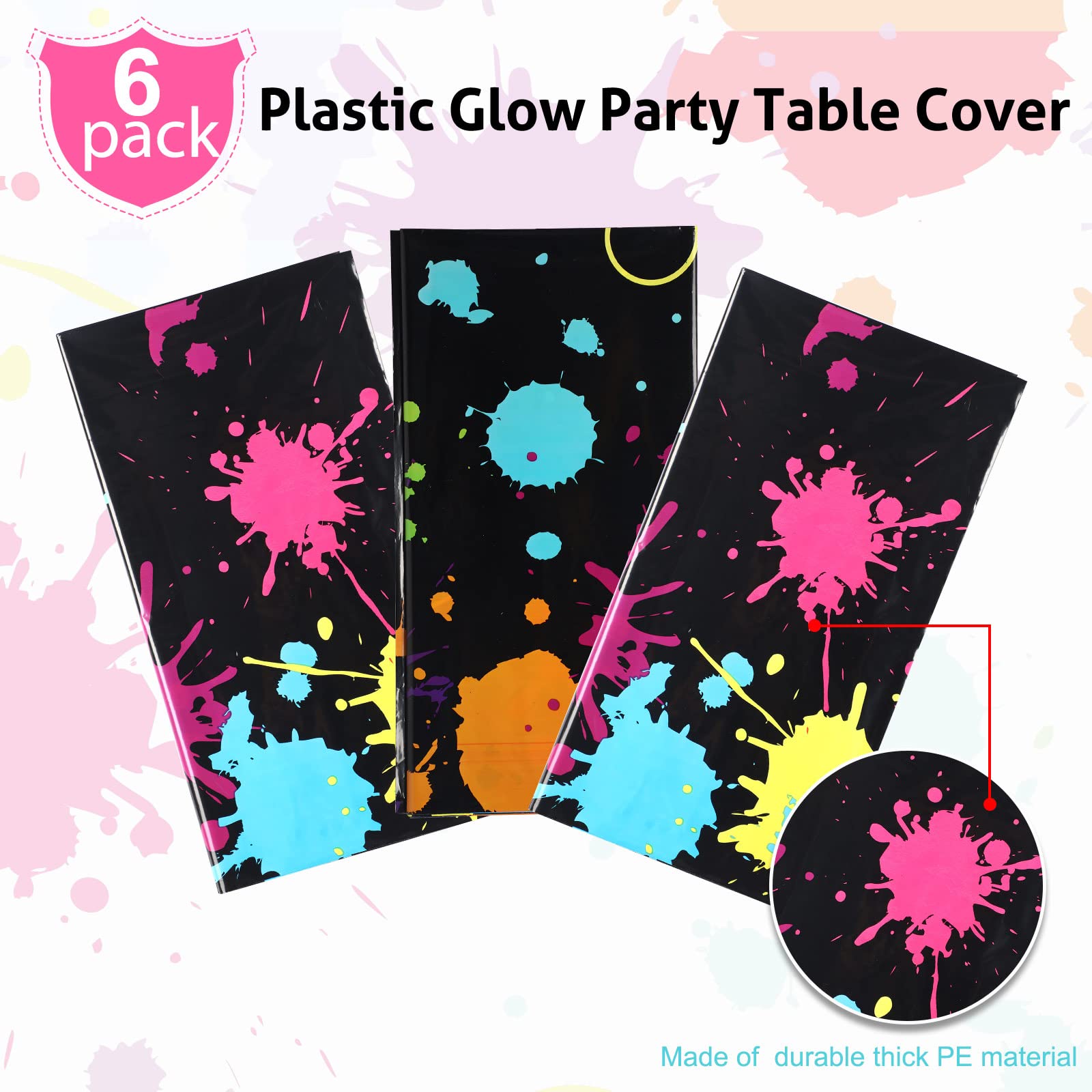 Tatuo Glow Party Table Covers – Neon Plastic Tablecloths 108 x 54 in (6 Pieces)