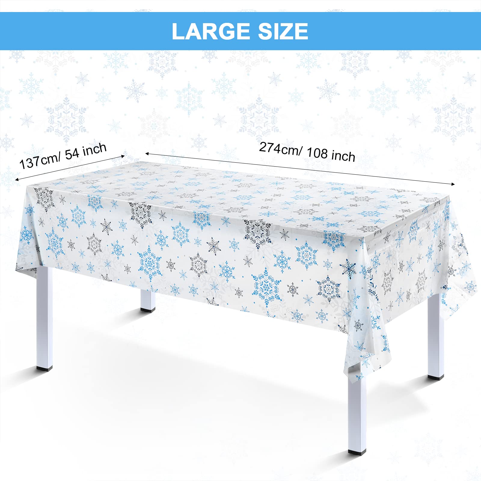 Tatuo Christmas Snowflake Tablecloth 54x108 in – 3-Pack Winter Wonderland Plastic Table Cover