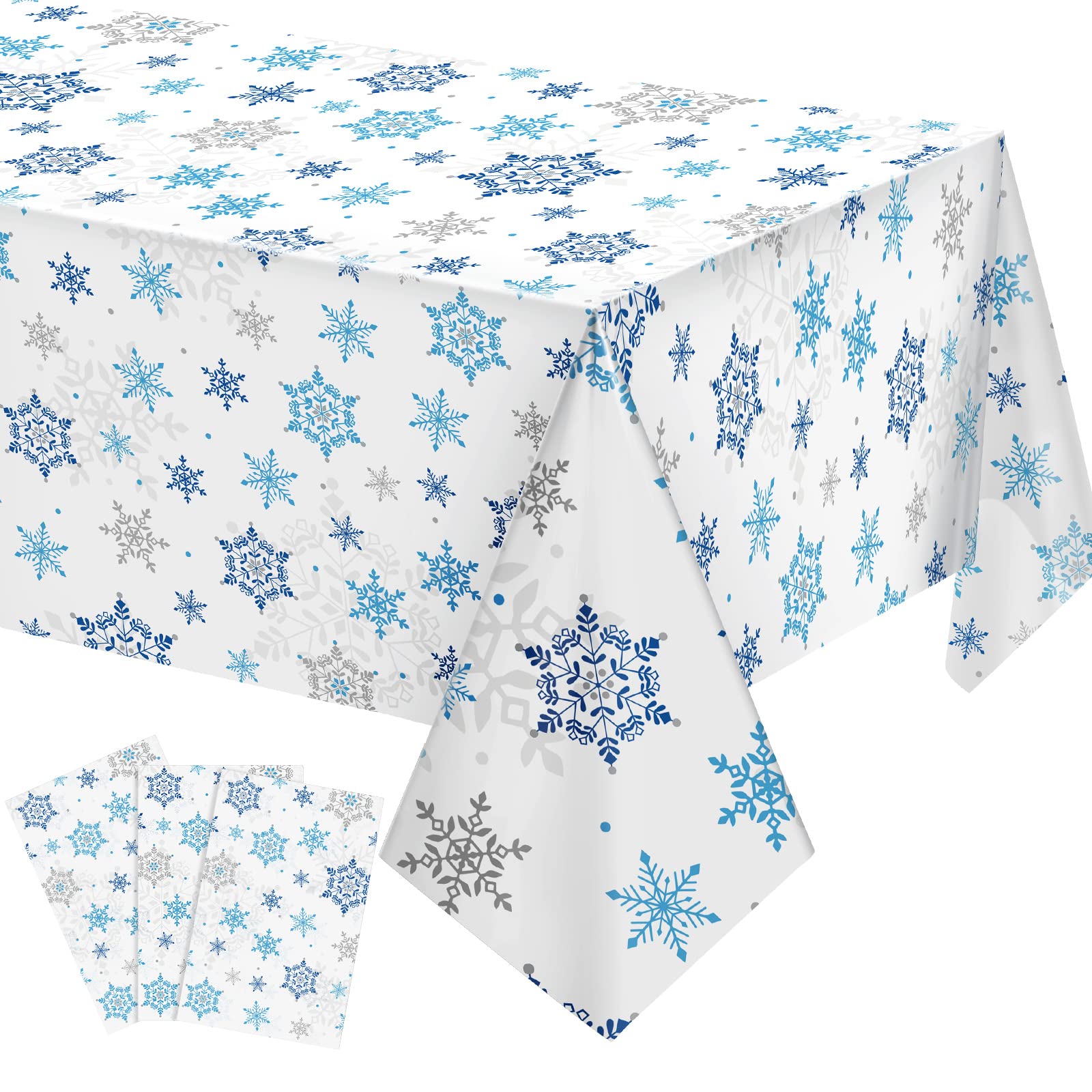 Tatuo Christmas Snowflake Tablecloth 54x108 in – 3-Pack Winter Wonderland Plastic Table Cover