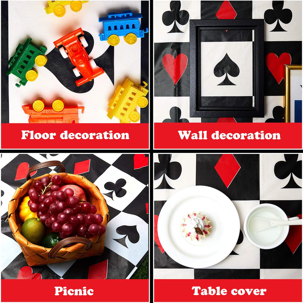 Tatuo 2 Pcs Casino Theme Poker Tablecloths - Las Vegas Style 54 x 108 in | Disposable Plastic Table Cover