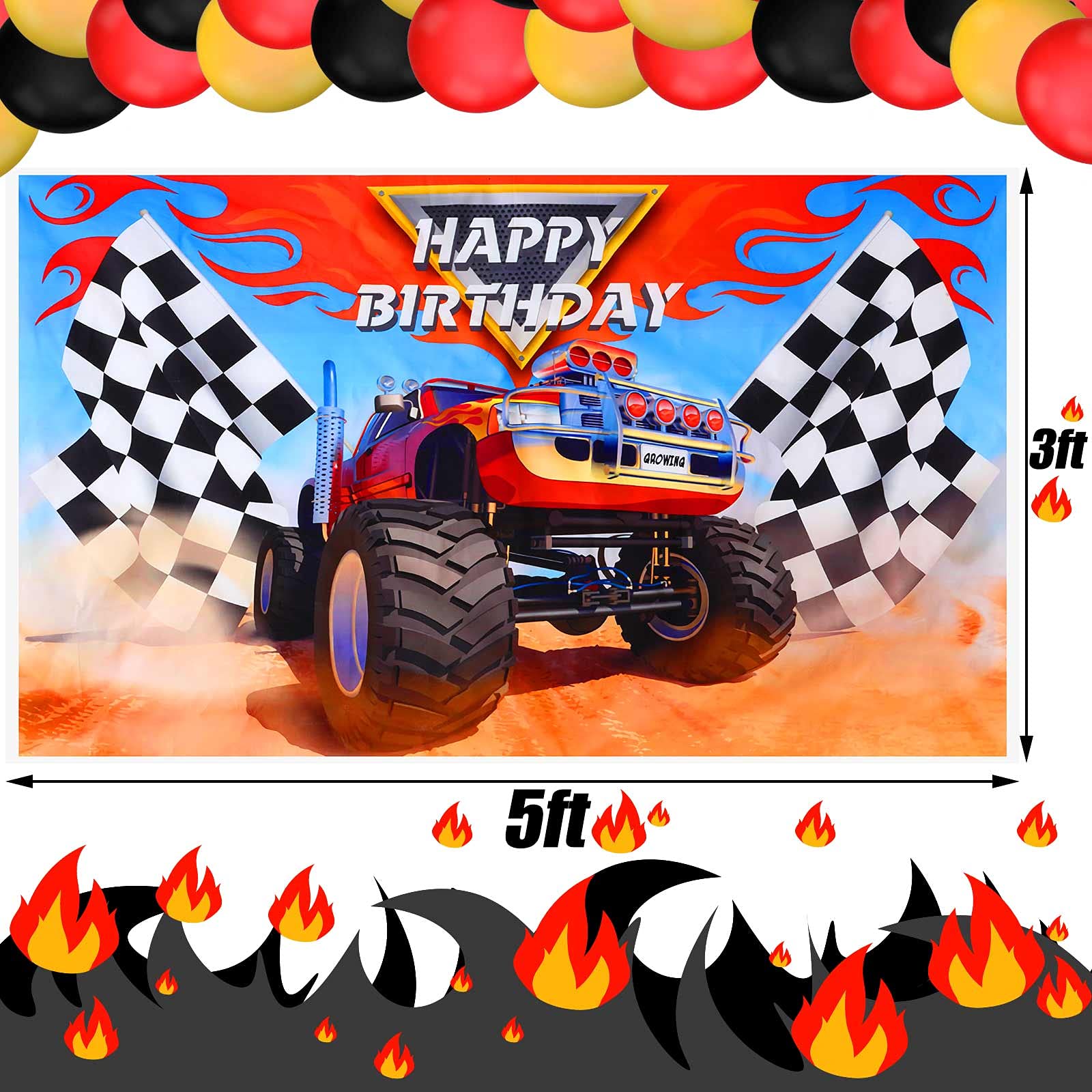 Tatuo Truck Party Decorations — 5x3 ft Backdrop + 6x1 ft Banner for Kids Birthday Parties