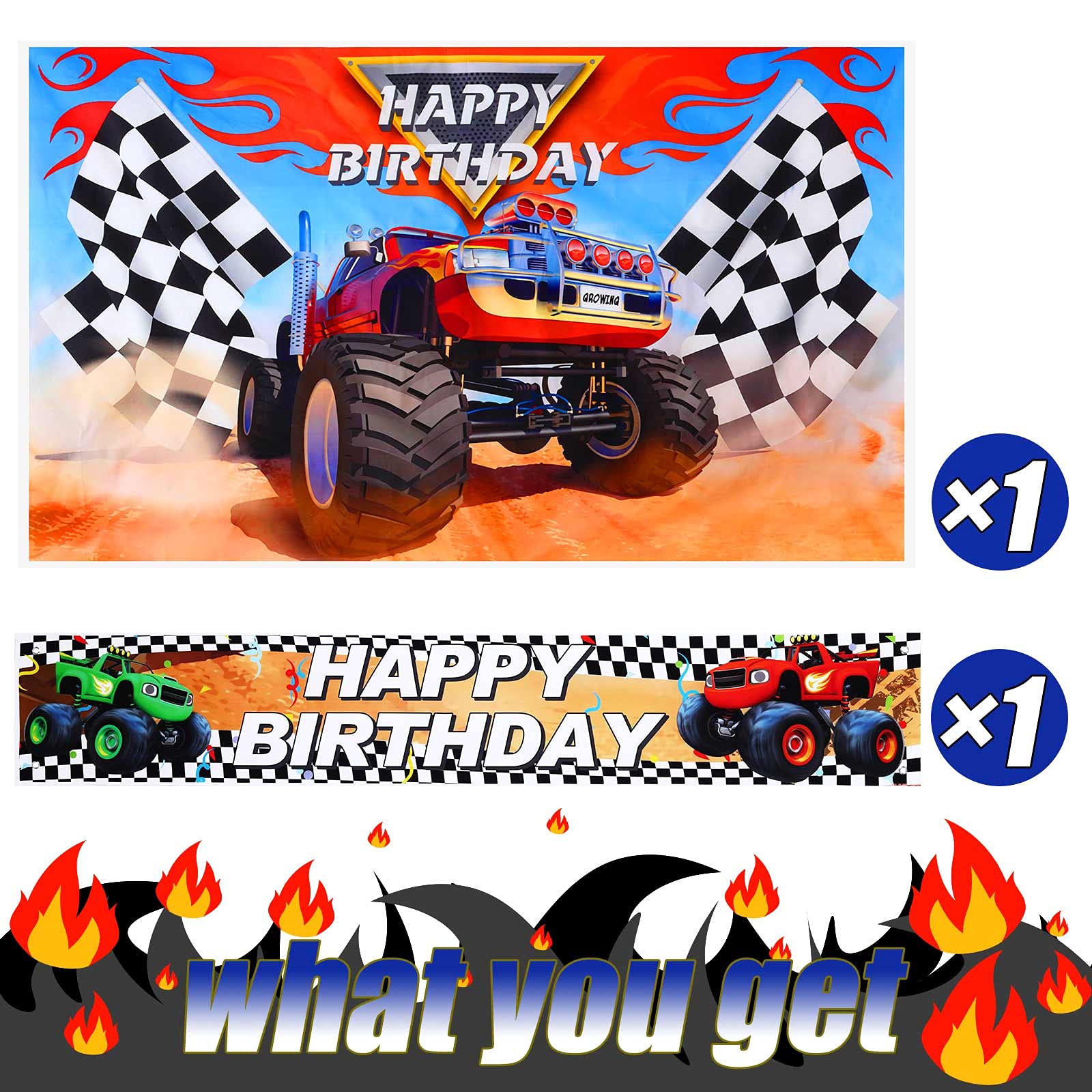 Tatuo Truck Party Decorations — 5x3 ft Backdrop + 6x1 ft Banner for Kids Birthday Parties